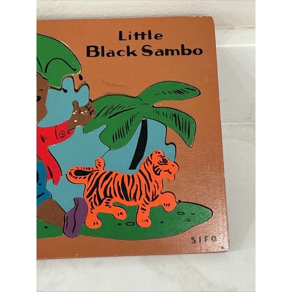 Vintage Sifo Little Black Sambo Wooden Inlay Puzzle Kids  Tiger Tray Puzzle